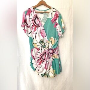 Anthropologie Deletta Vibrant Floral Wrap Blouse